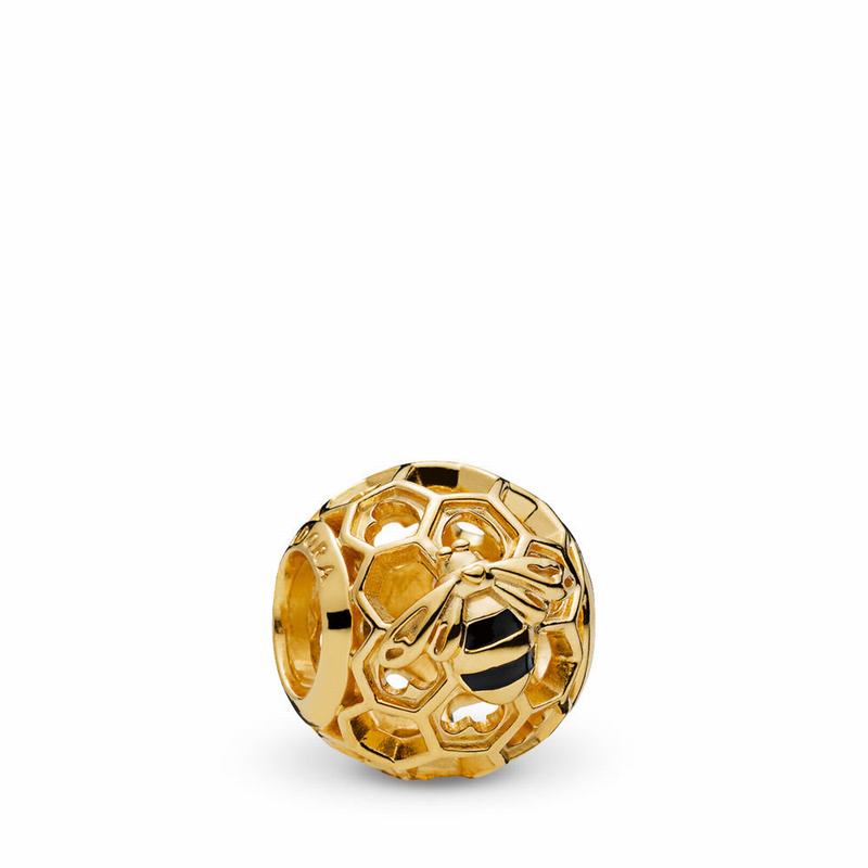 Pandora Shine™ Honeybee Charm Ireland - 18ct Gold Plated/Enamel/Black - 054827RTE